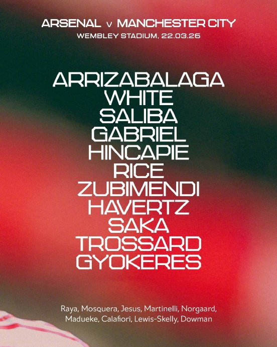 枪手公布曼城对决阵容 哈弗茨领衔锋线迎战蓝月