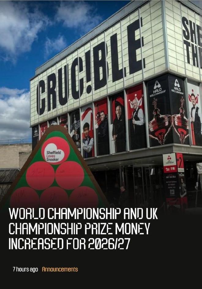 2027世锦赛与英锦赛奖金飙升至百万英镑级