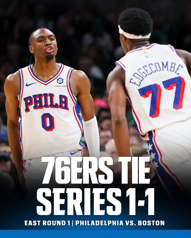 76人新秀埃奇库姆单场30+10助76人客场逆转凯尔特