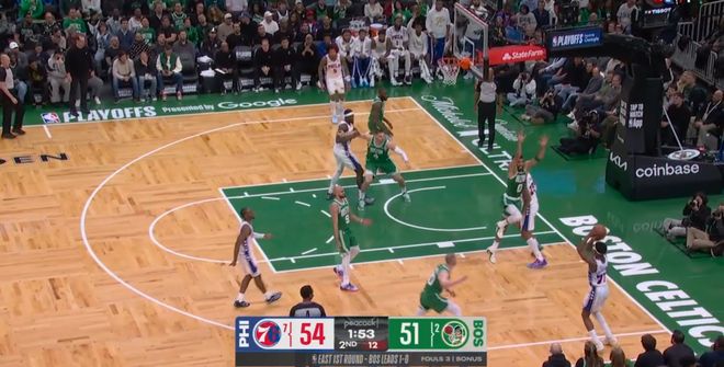 76人新秀埃奇库姆单场30+10助76人客场逆转凯尔特