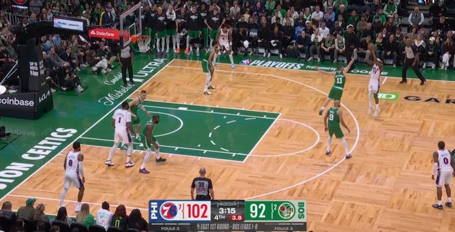 76人新秀埃奇库姆单场30+10助76人客场逆转凯尔特