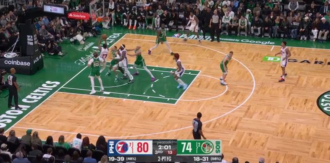 76人新秀埃奇库姆单场30+10助76人客场逆转凯尔特