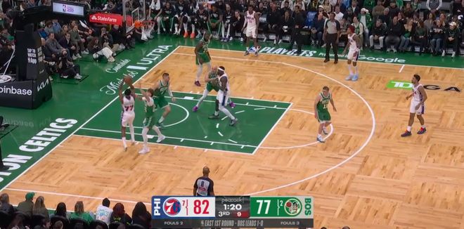 76人新秀埃奇库姆单场30+10助76人客场逆转凯尔特