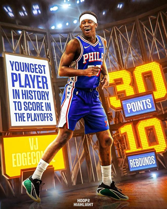 76人新秀埃奇库姆单场30+10助76人客场逆转凯尔特